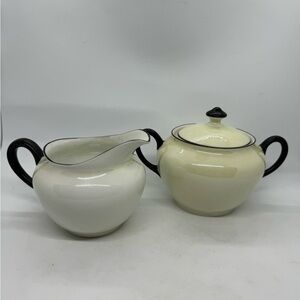 Vintage Union T Czecho-Slovakia Lustreware Sugar & Creamer Iridescent Black Trim